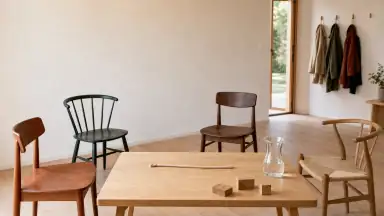 En notesbog med tre tomme spørgsmål ligger ved siden af et enkelt øvestykke i reb uden knudevejledning.