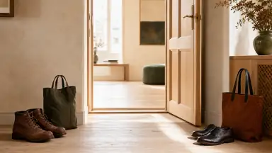 To par voksensko står ved samme lyse tærskel, stadig med god afstand og hver sin tydelige retning.